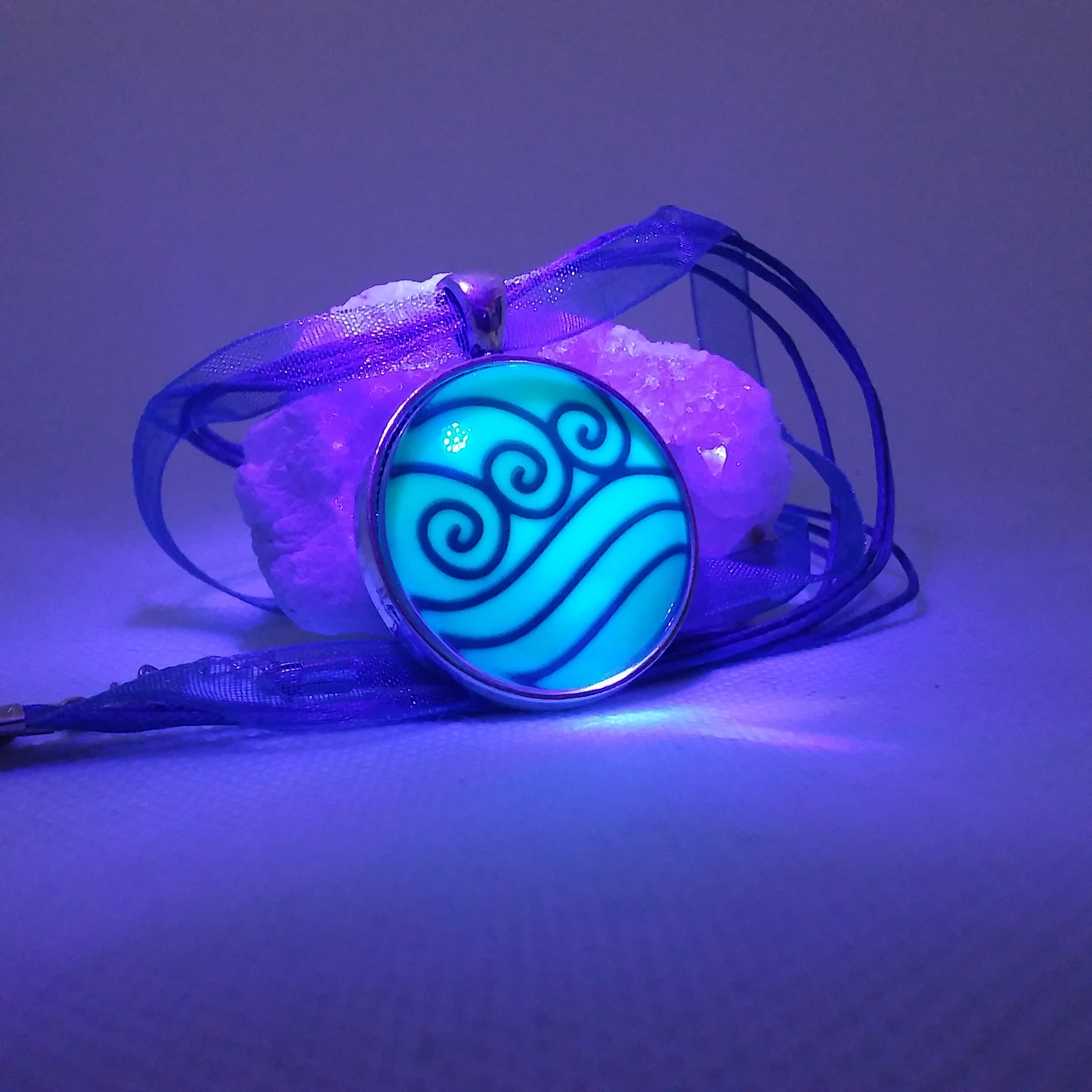 Water Element Glow in the Dark Katara glass cab pendant necklace
