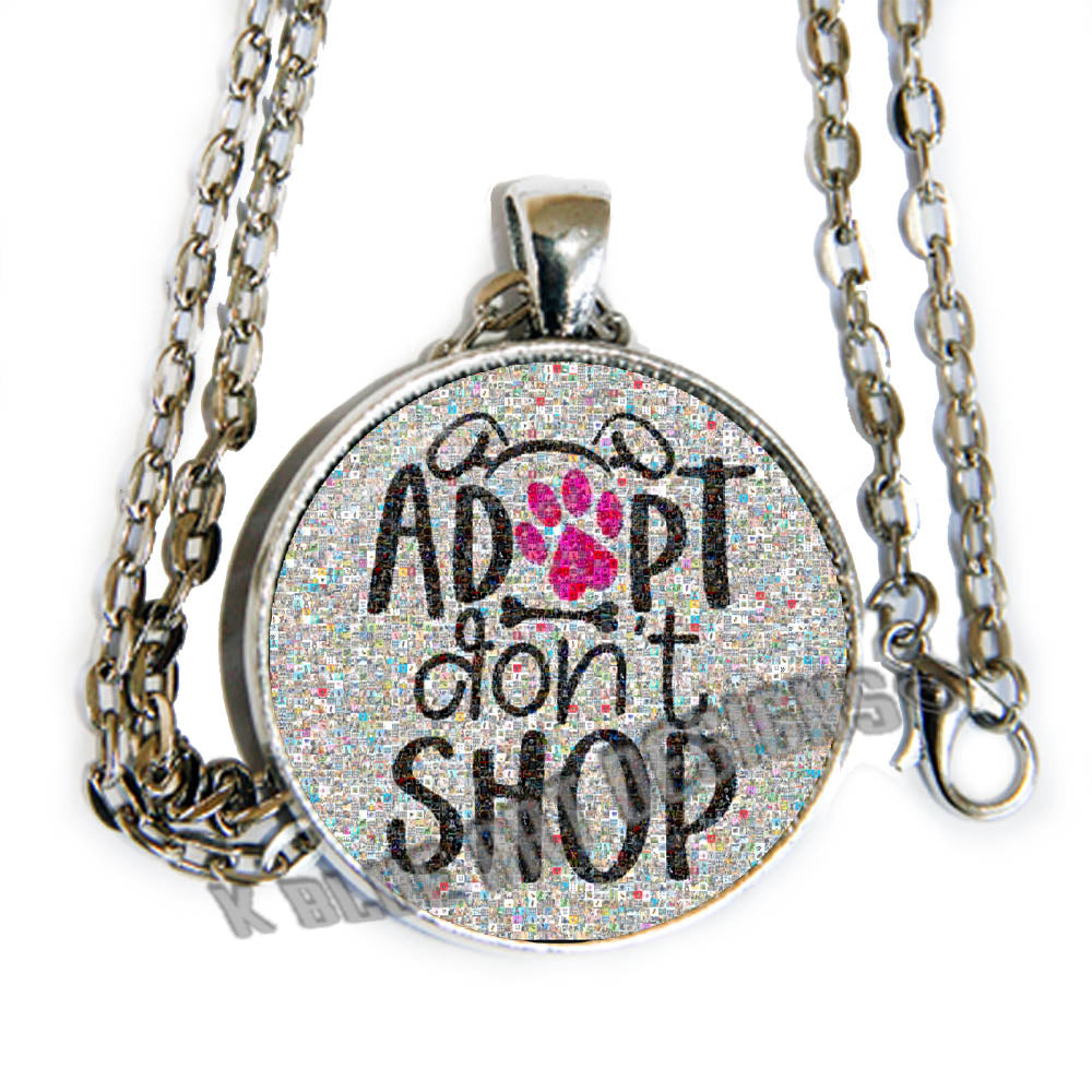 Adopt Don't Shop montage of rescue dogs - glass cab pendant necklace