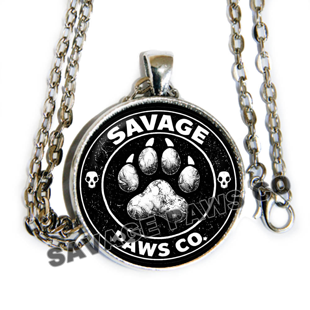 SAVAGE PAWS CO logo - glass cab pendant necklace