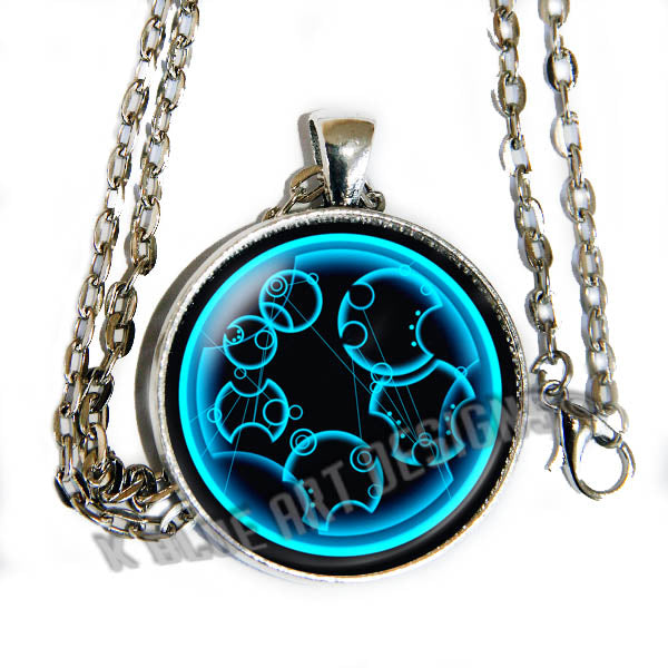 Gallifreyan language says "Together Forever Through Time and Space " Doctor Who inspired - glass cab pendant necklace