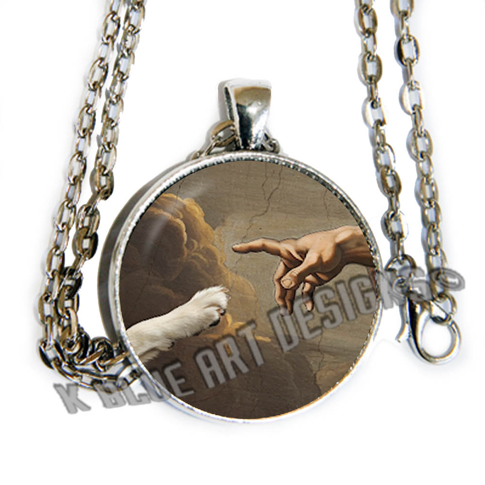 Creation of dog - Original glass cab pendant necklace