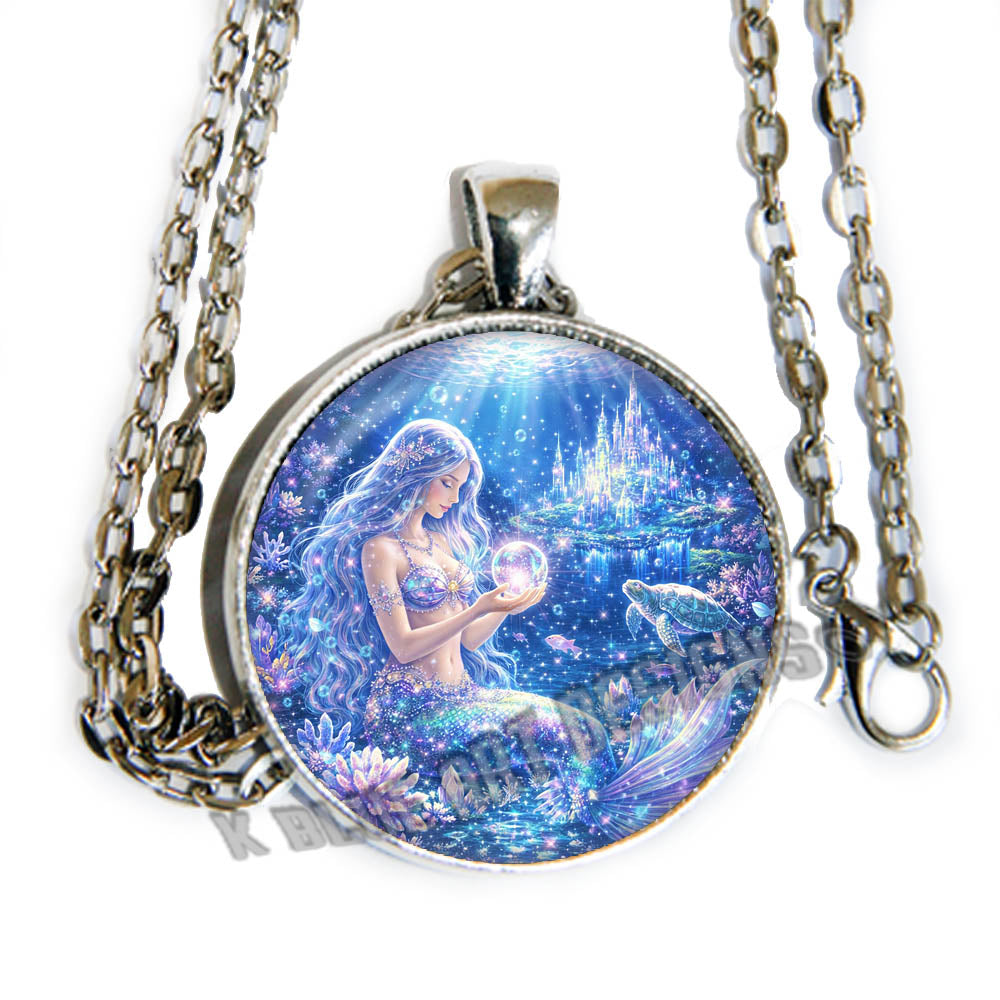 Mermaid sparkles - glass cab pendant necklace