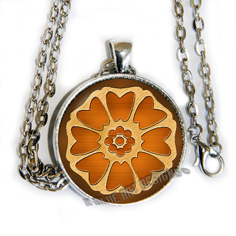 Order of the White Lotus - glass cab pendant necklace