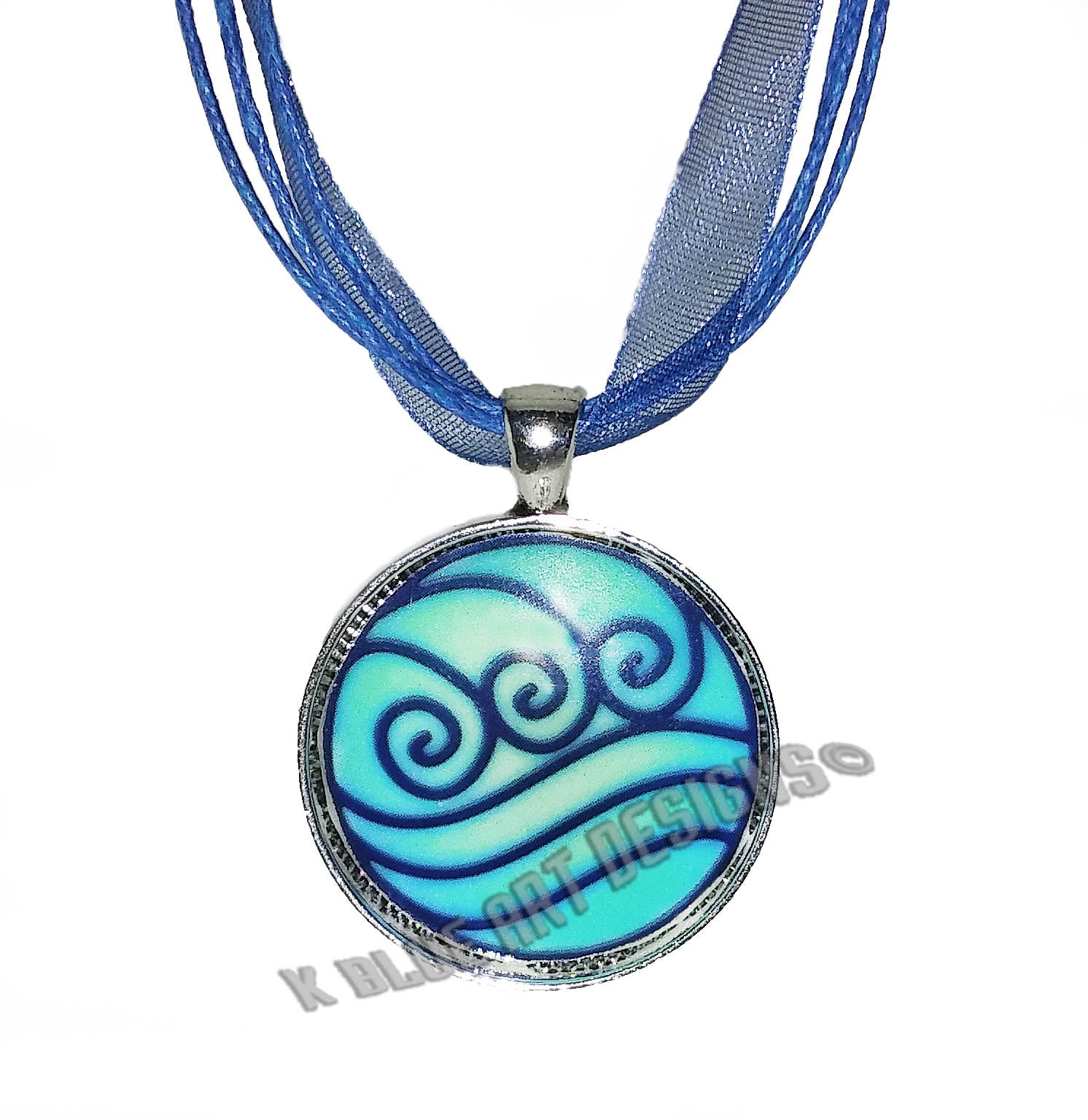 Water Element Glow in the Dark Katara glass cab pendant necklace