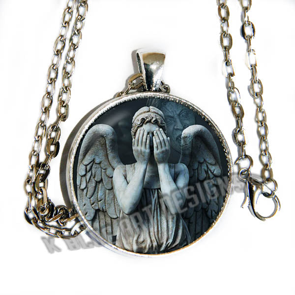 Doctor Who inspired Weeping Angel - glass cab pendant necklace